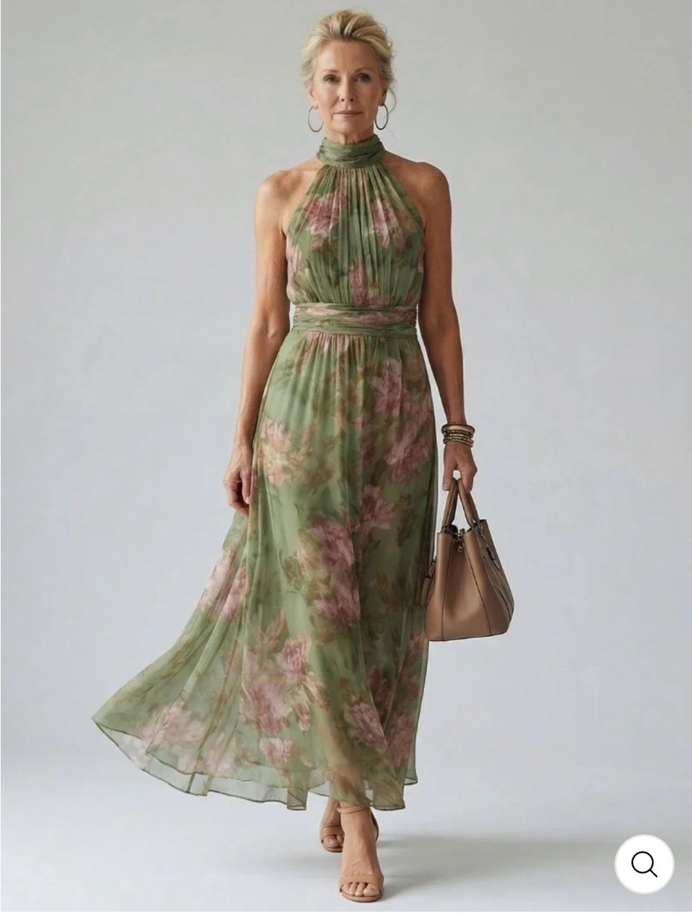 Green Floral Halter Maxi Dress